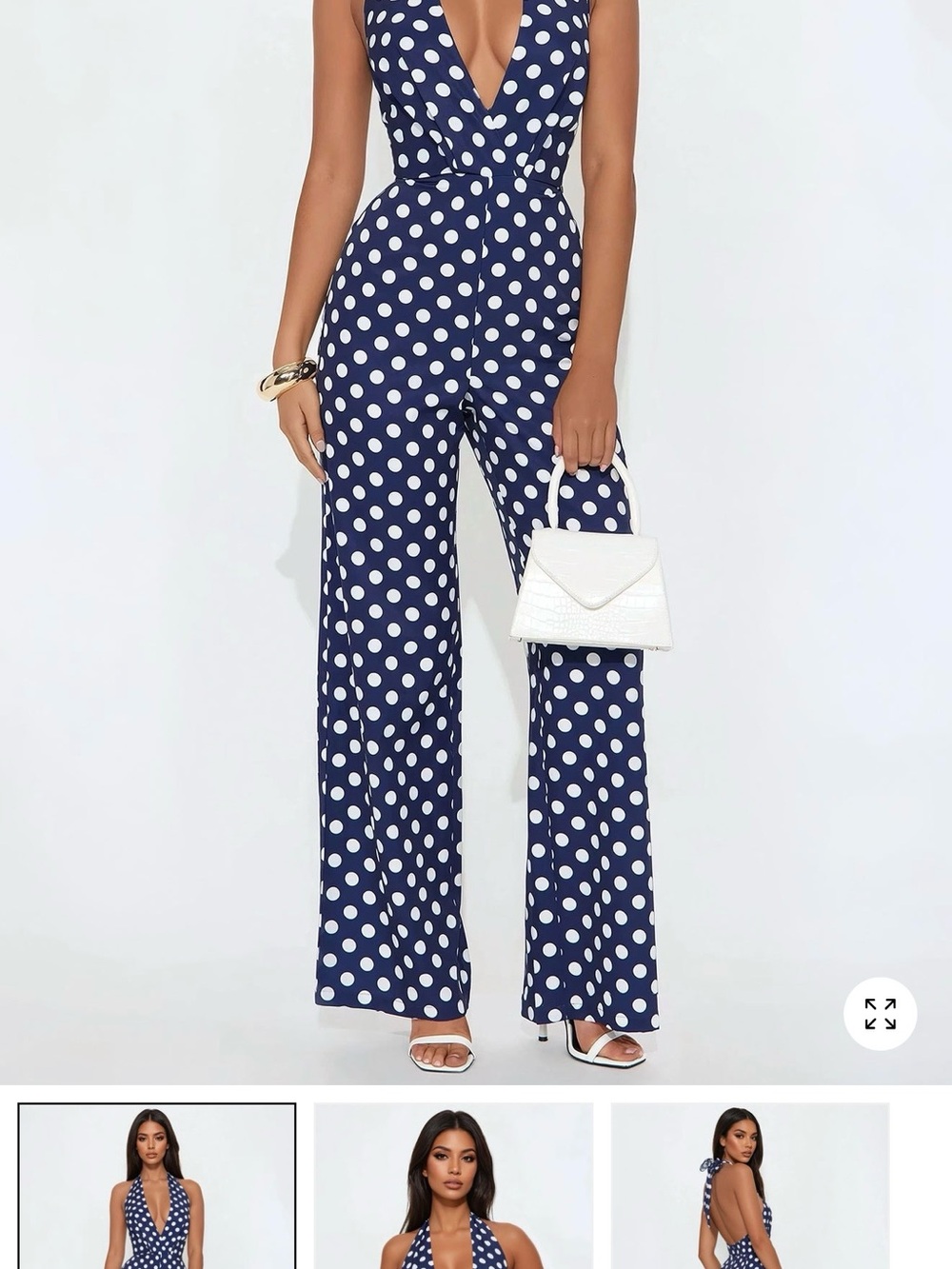 Fashion Nova Navy & White Polka Dot Sleeveless Jumpsuit